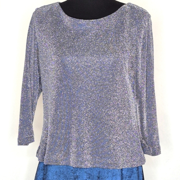 Arianna By Rachel Kaye Saphire Blue Shimmer Top Crinkle Skirt Maxi Gown - Sz 14 - Picture 2 of 11